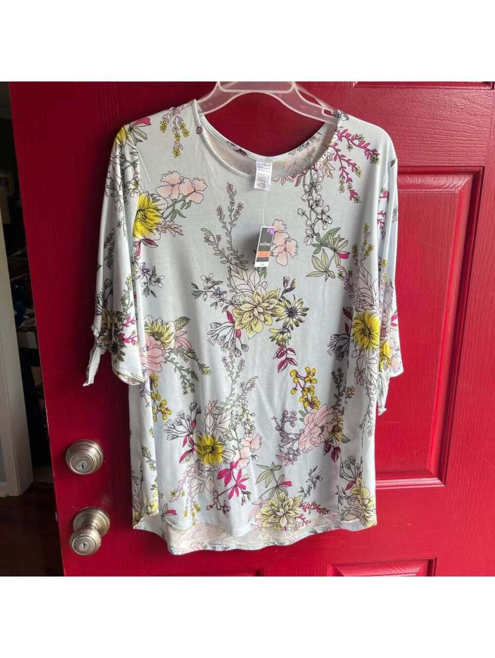 NWT West Loop Women's Blue Floral Tropical Bow Sleeve Tunic Top Blouse Size XL